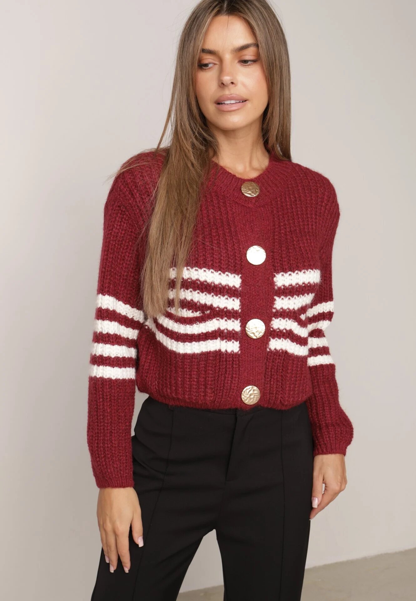 j&x Cardigan elegant cu lână în dungi Werise Roșu