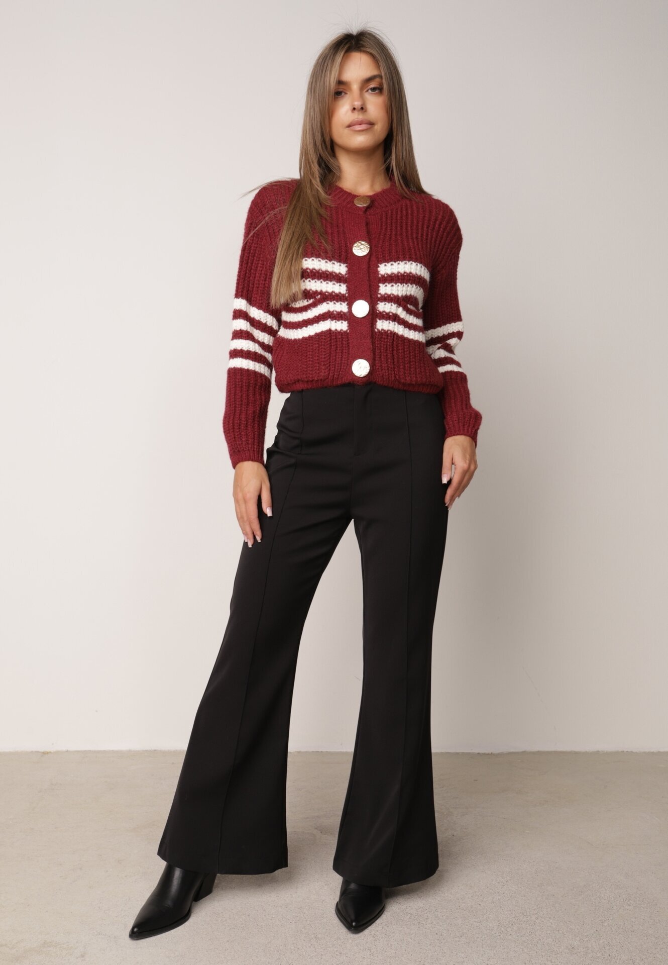 j&x Cardigan elegant cu lână în dungi Werise Roșu
