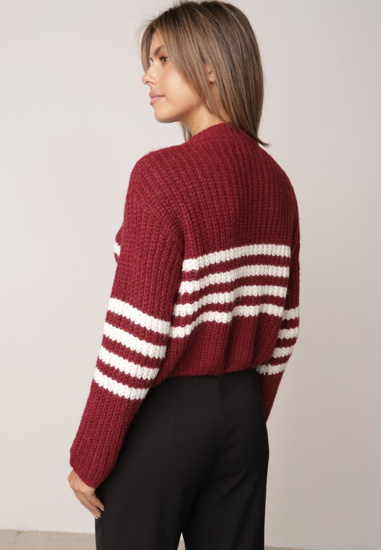 j&x Cardigan elegant cu lână în dungi Werise Roșu