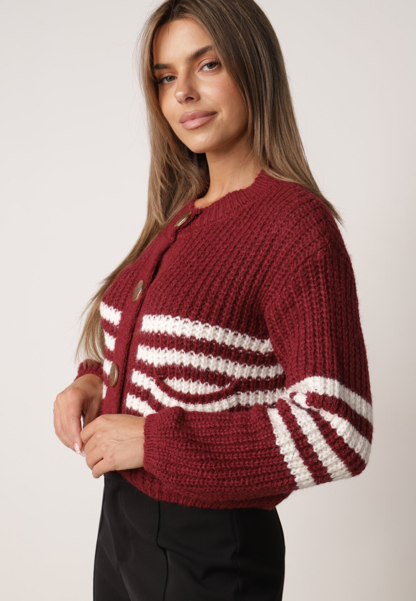 j&x Cardigan elegant cu lână în dungi Werise Roșu
