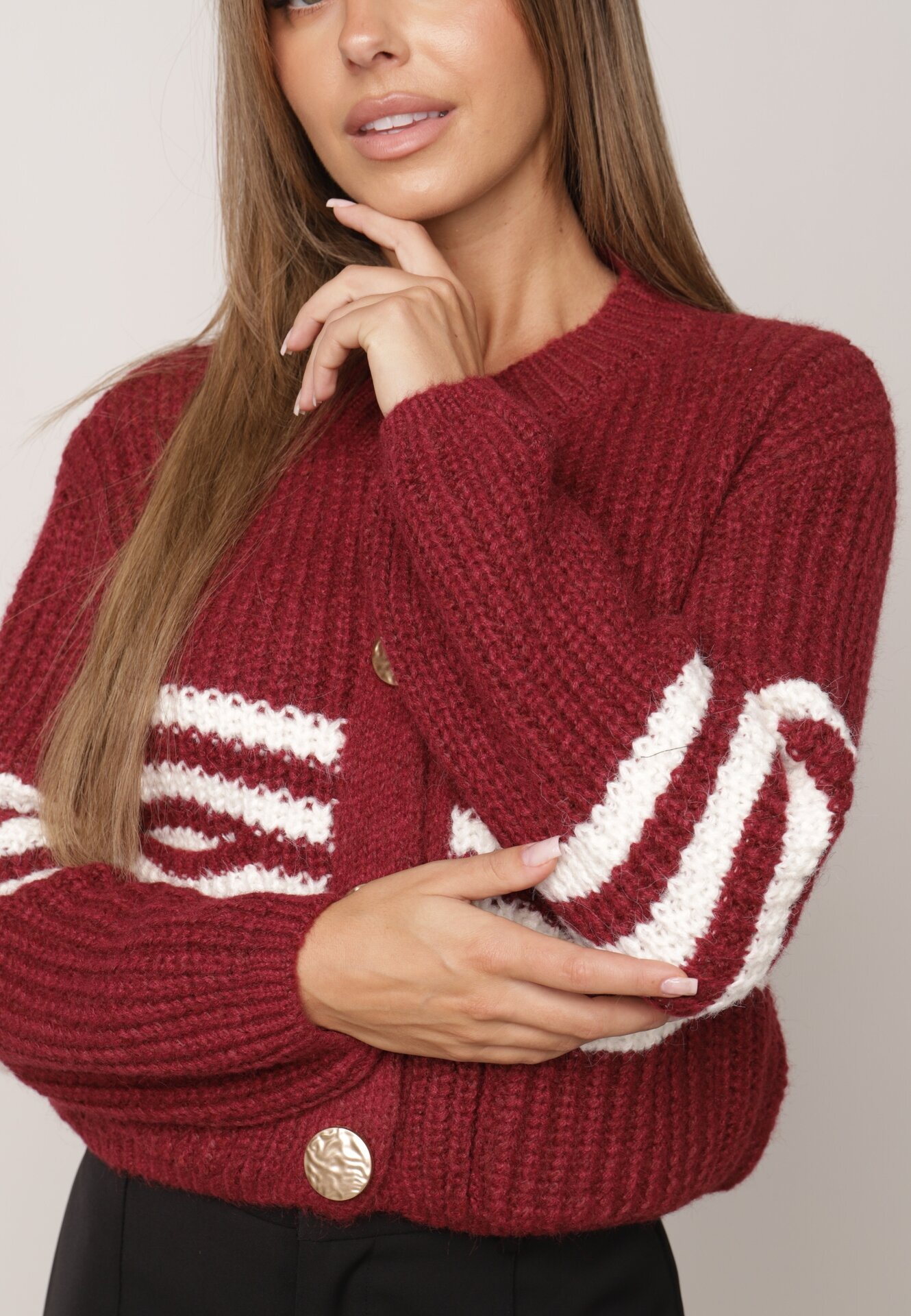 j&x Cardigan elegant cu lână în dungi Werise Roșu