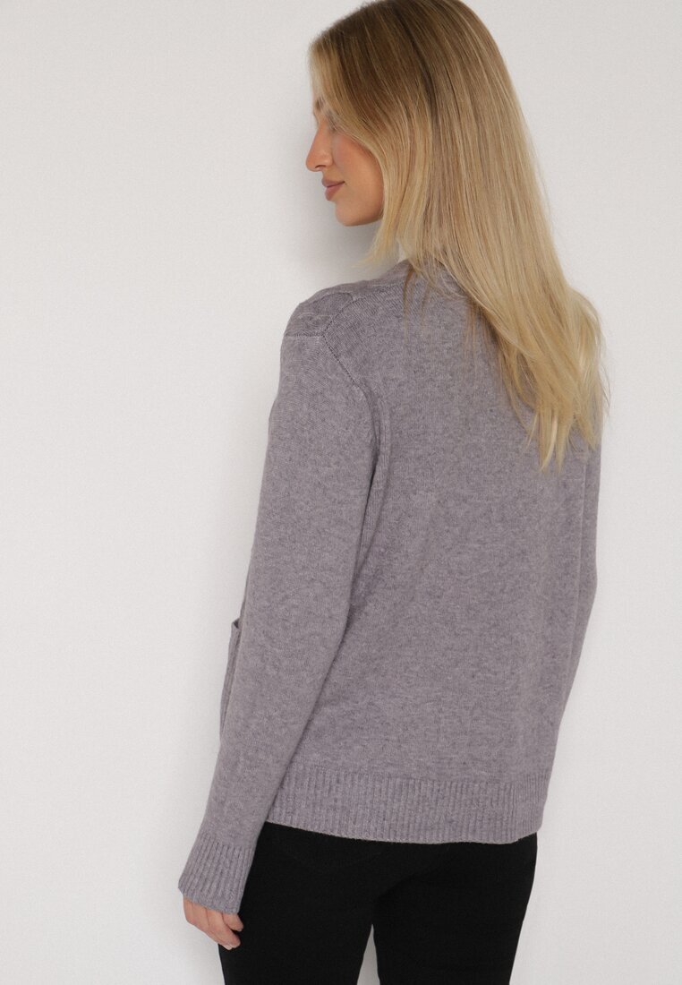 j&x Cardigan Gri din bumbac decorat cu model împletit și buzunare Mevesava