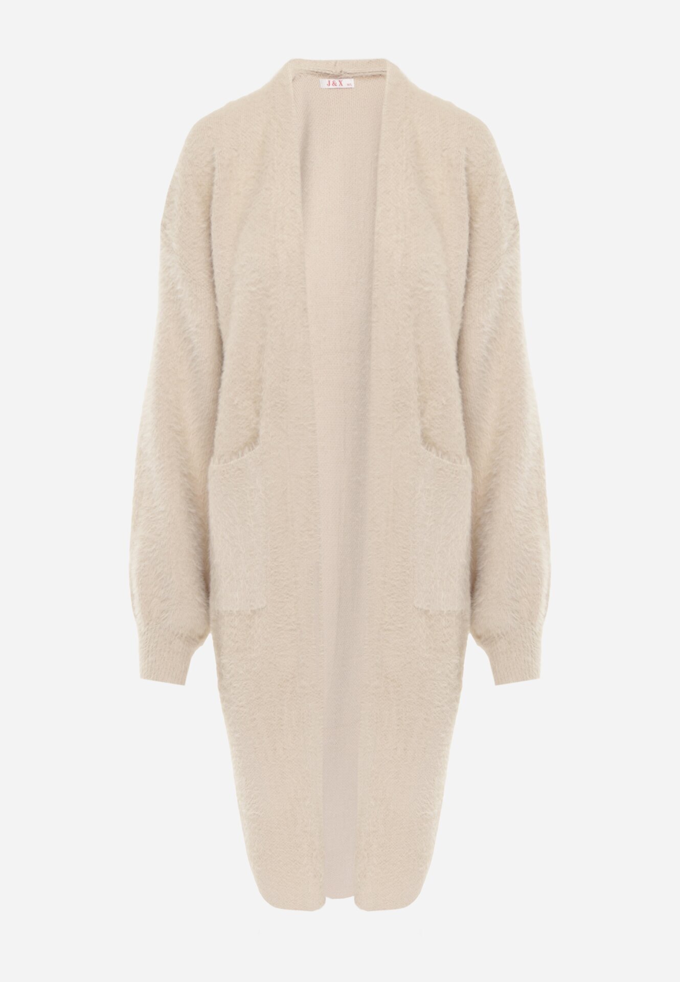 j&x Cardigan lung cu bumbac și lână fără închidere Junibe Bej