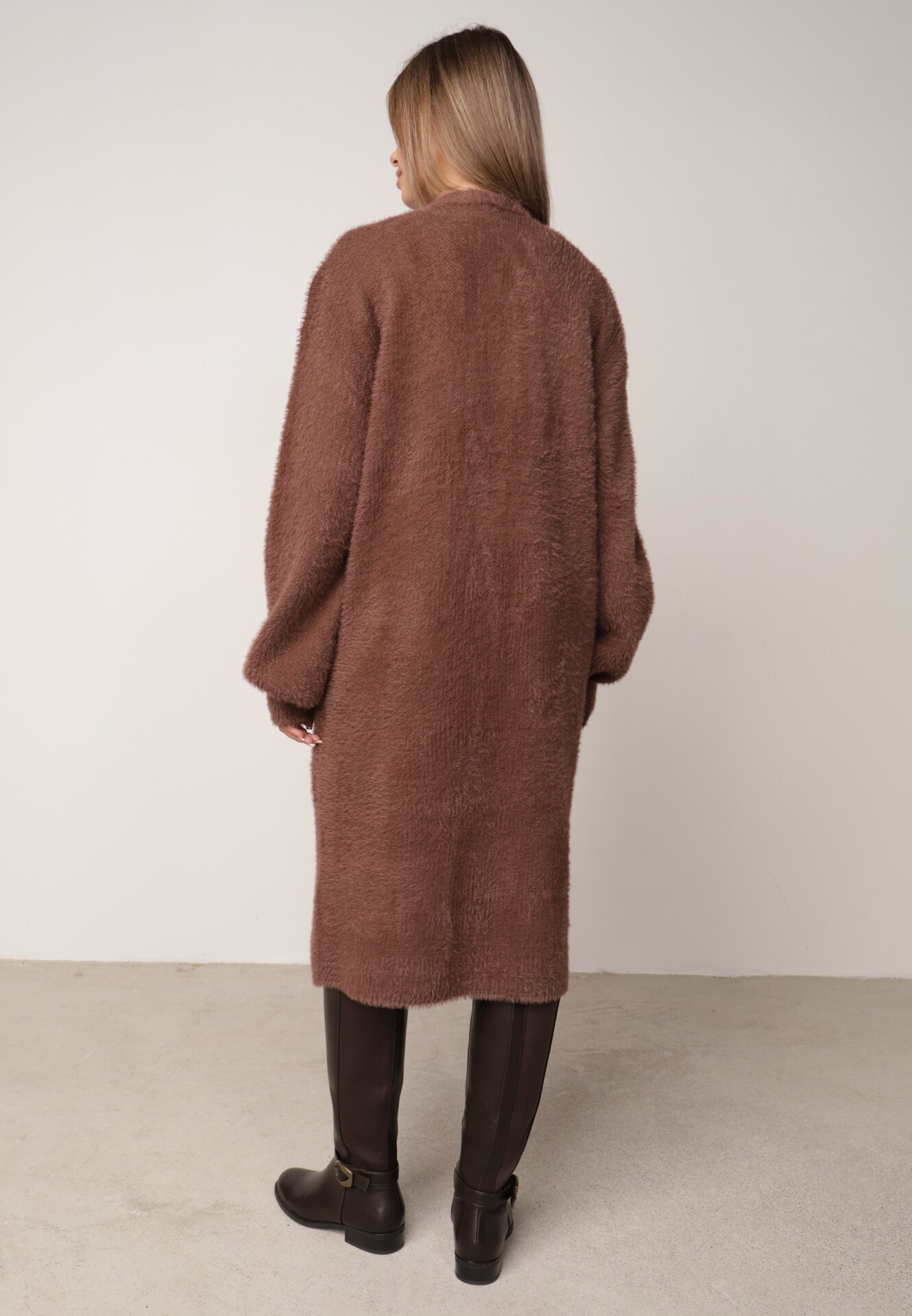 j&x Cardigan lung cu bumbac și lână fără închidere Junibe Maro