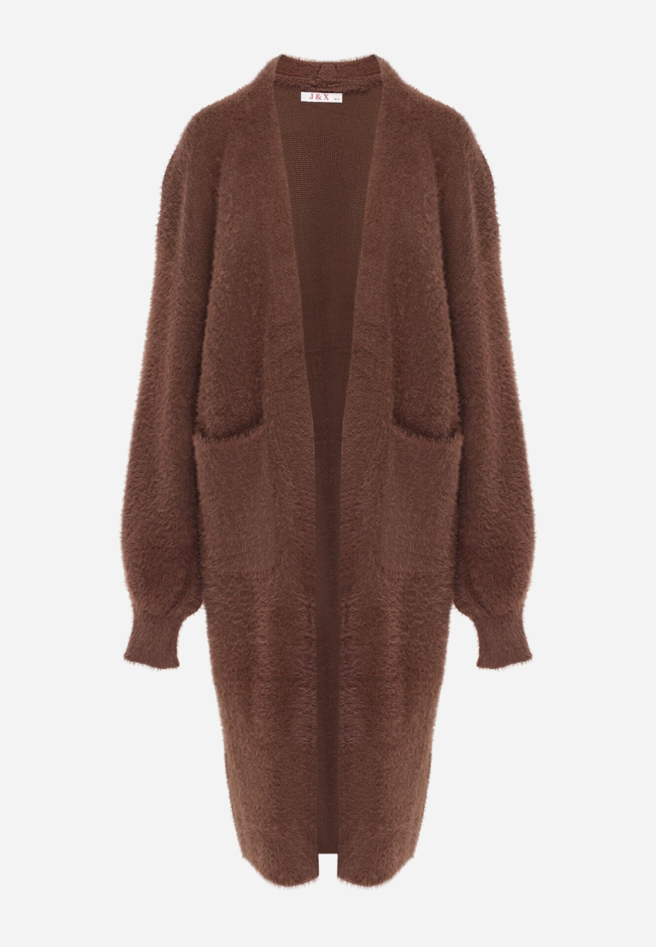 j&x Cardigan lung cu bumbac și lână fără închidere Junibe Maro