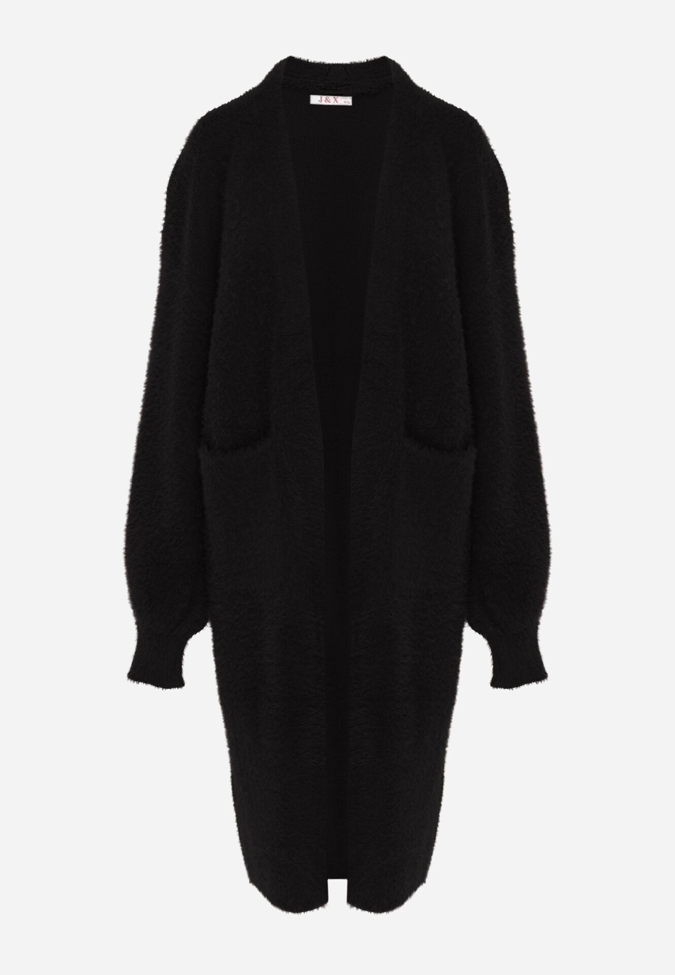j&x Cardigan lung cu bumbac și lână fără închidere Junibe Negru