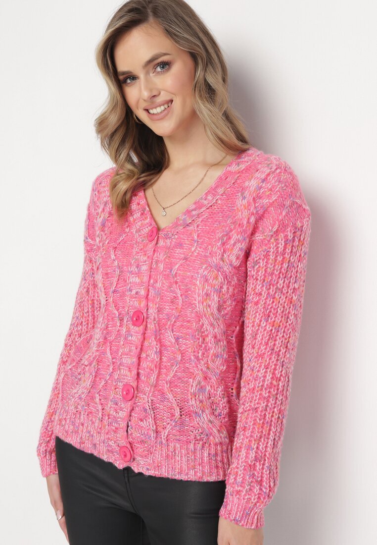 j&x Cardigan roz cu nasturi și borduri reiate Aigo