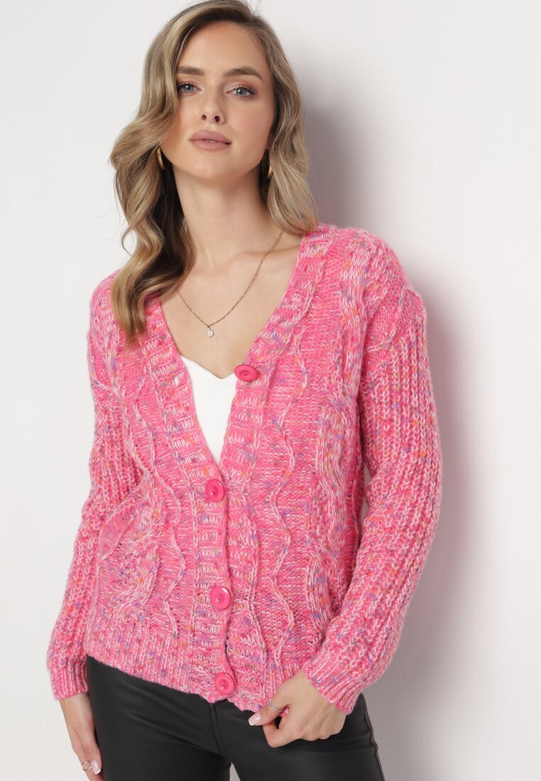 j&x Cardigan roz cu nasturi și borduri reiate Aigo