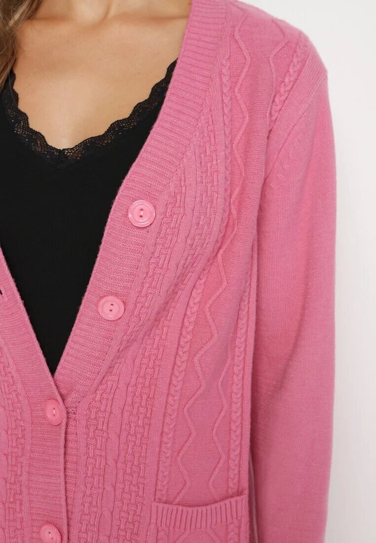 j&x Cardigan Roz închis din Bumbac cu Buzunare și Reliefuri Mevalee