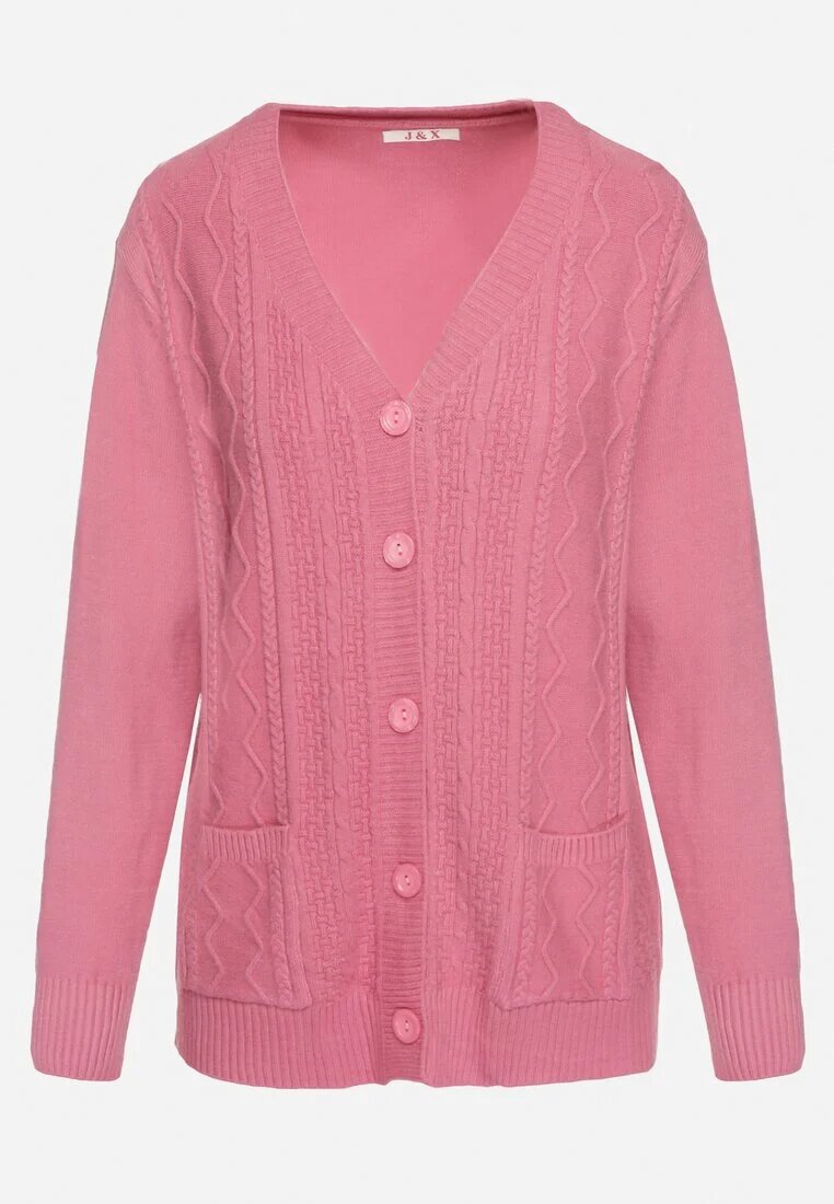 j&x Cardigan Roz închis din Bumbac cu Buzunare și Reliefuri Mevalee