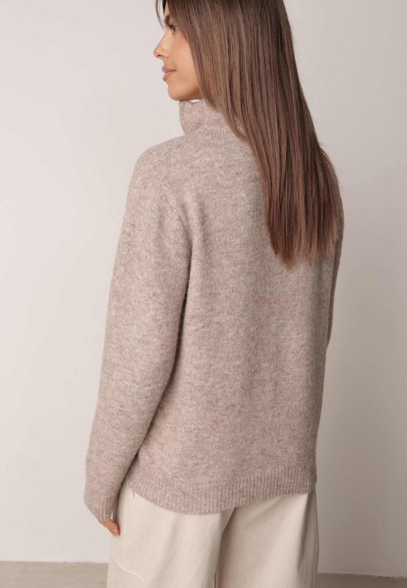 j&x Cardigan simplu cu fermoar cu guler tip tunică din tricot cu lână și bumbac Corraine Bej