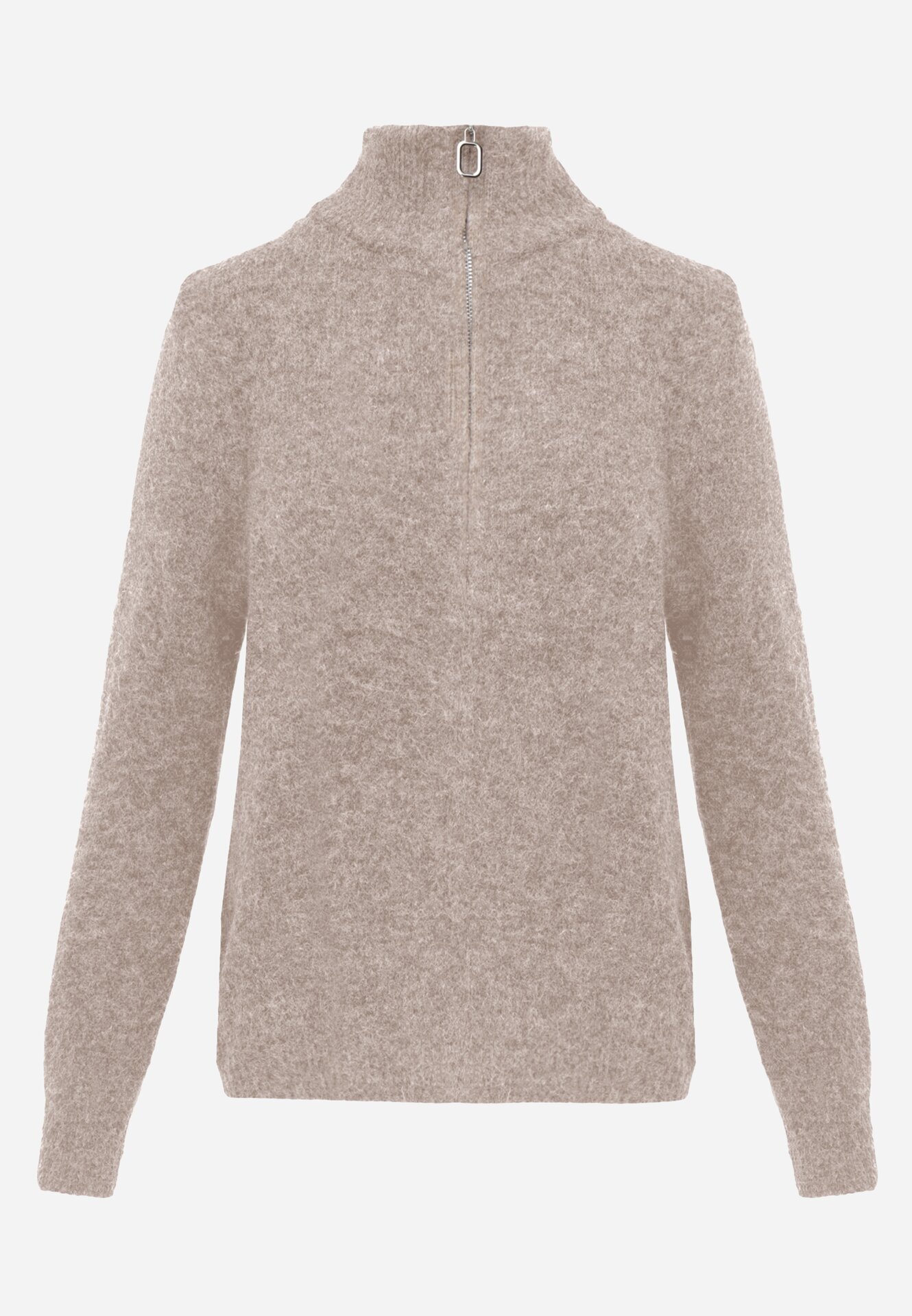 j&x Cardigan simplu cu fermoar cu guler tip tunică din tricot cu lână și bumbac Corraine Bej