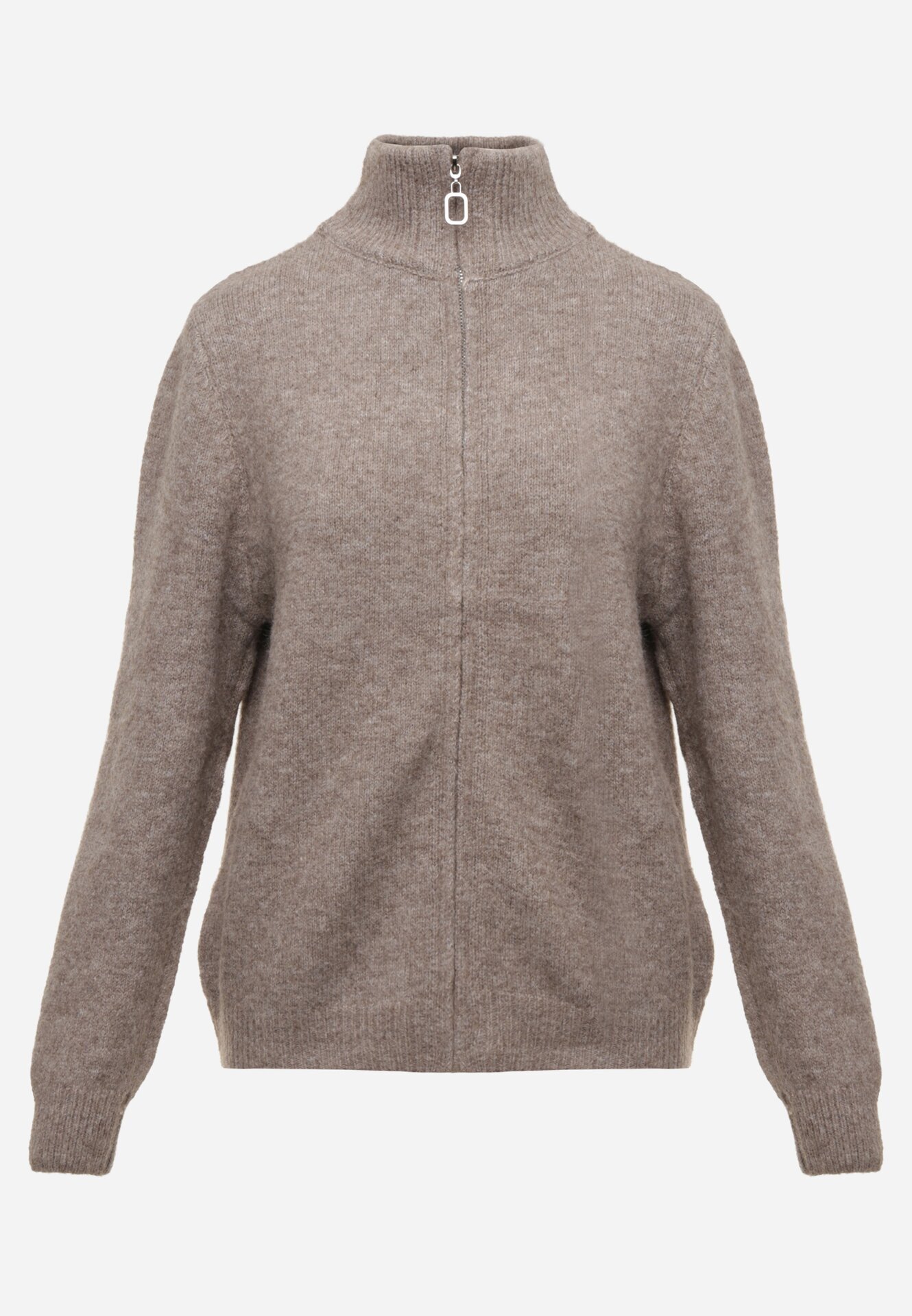 j&x Cardigan simplu cu fermoar cu guler tip tunică din tricot cu lână și bumbac Corraine Bej închis