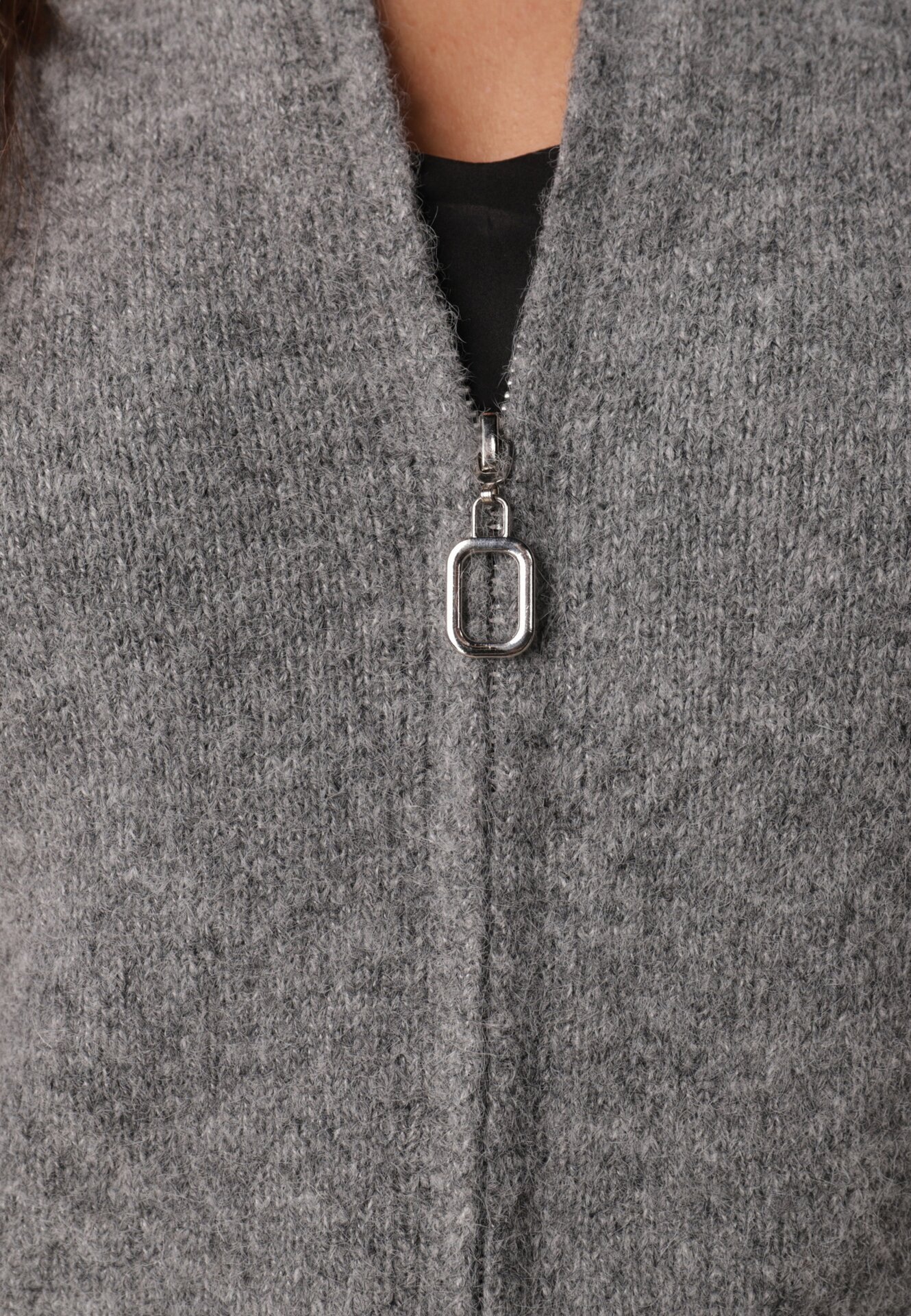 j&x Cardigan simplu cu fermoar cu guler tip tunică din tricot cu lână și bumbac Corraine Gri
