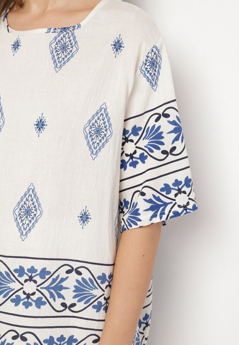 j&x Compleu Bej-Albastru de vâscoză în stil Boho cu Pantaloni largi și Bluză T-shirt Sarilorae