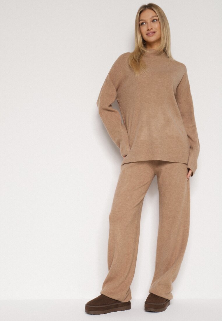 j&x Compleu Bej închis Tricotat cu Lână Pantaloni și Pulover Tesira