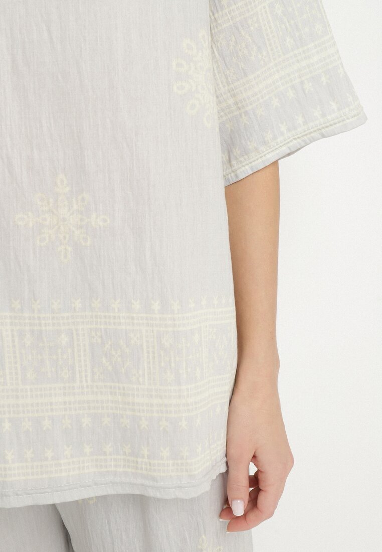 j&x Compleu Gri deschis din Vâscoză în Stil Rustic Bluză și Pantaloni Largi Ronilae