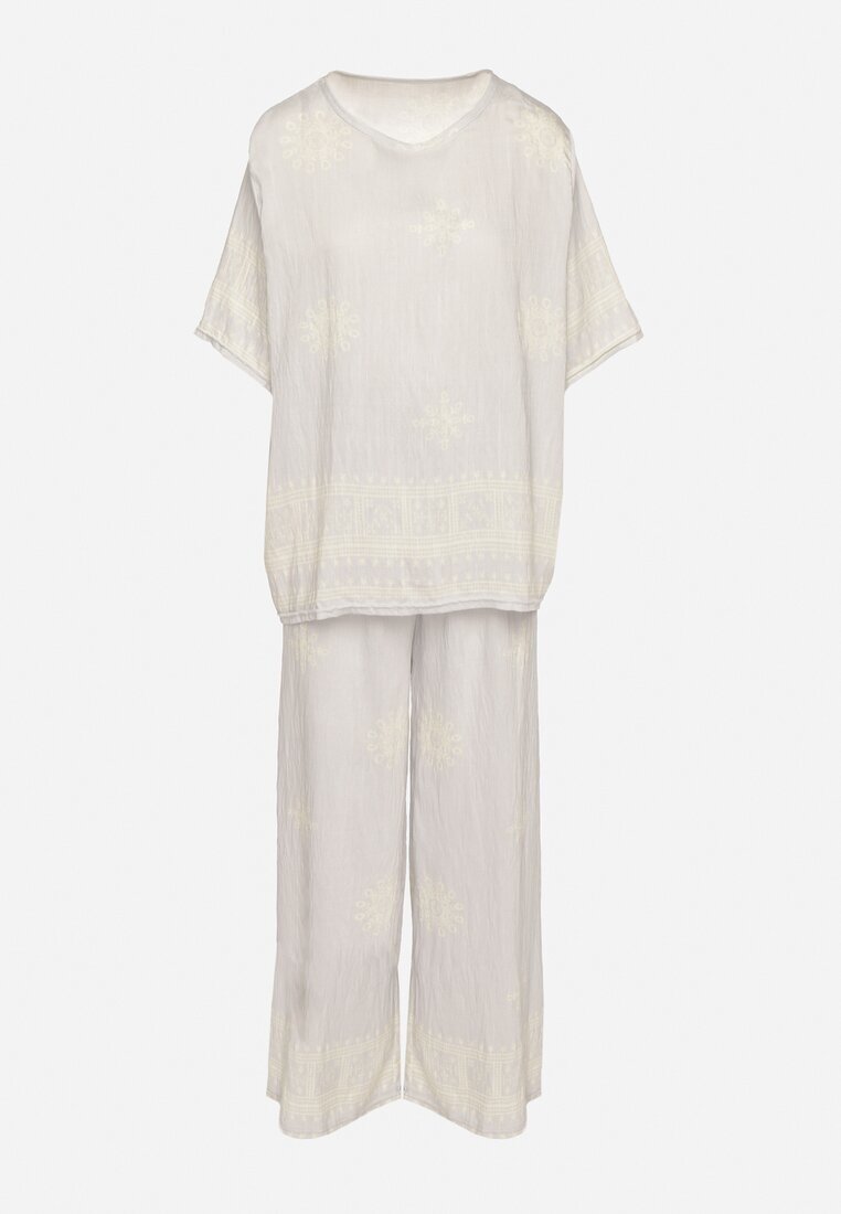 j&x Compleu Gri deschis din Vâscoză în Stil Rustic Bluză și Pantaloni Largi Ronilae