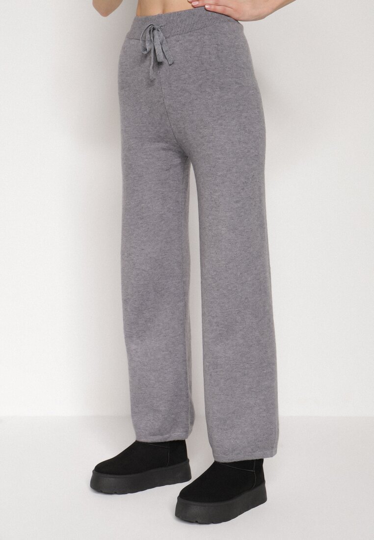 j&x Compleu Gri din Tricot cu Lână Pantaloni Cardigan și Vestă cu Nasturi Meviseffa