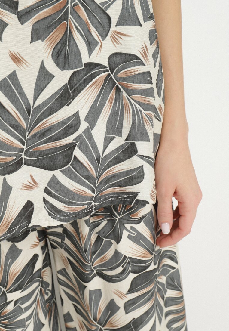 j&x Compleu Gri din Viscoză cu Imprimeu Floral Pantaloni Largi și Tricou Evianira