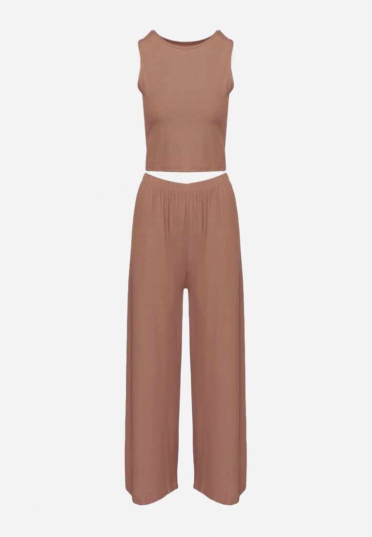 j&x Compleu Maro Reiat Top mulat și Pantaloni largi Miresia