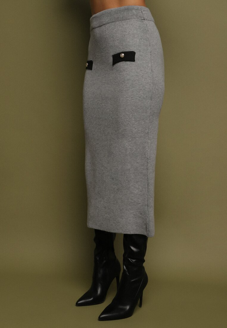 j&x Compleu Negru-Gri Tricotat din Bumbac Cardigan și Fustă Amantta