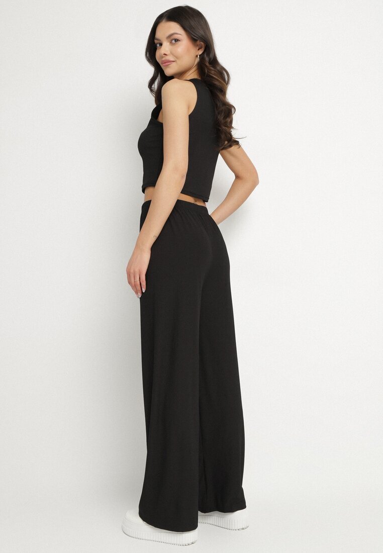 j&x Compleu Negru Striat Top Mulat și Pantaloni cu croială largă Miresia