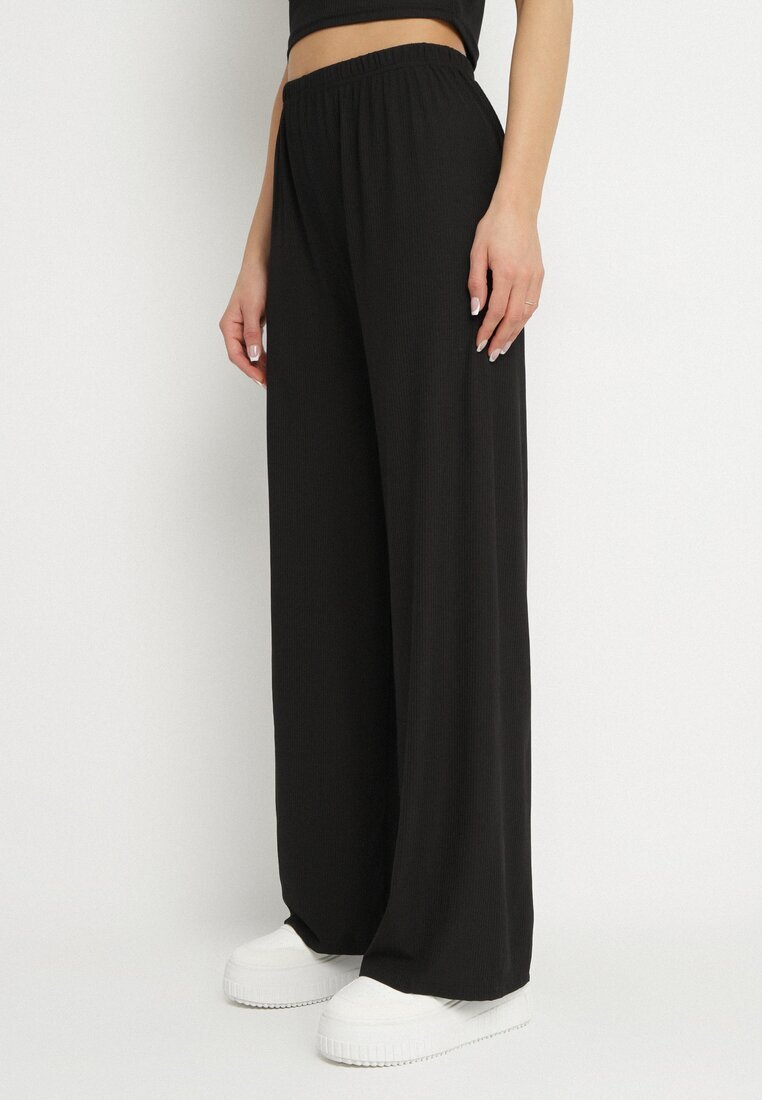j&x Compleu Negru Striat Top Mulat și Pantaloni cu croială largă Miresia