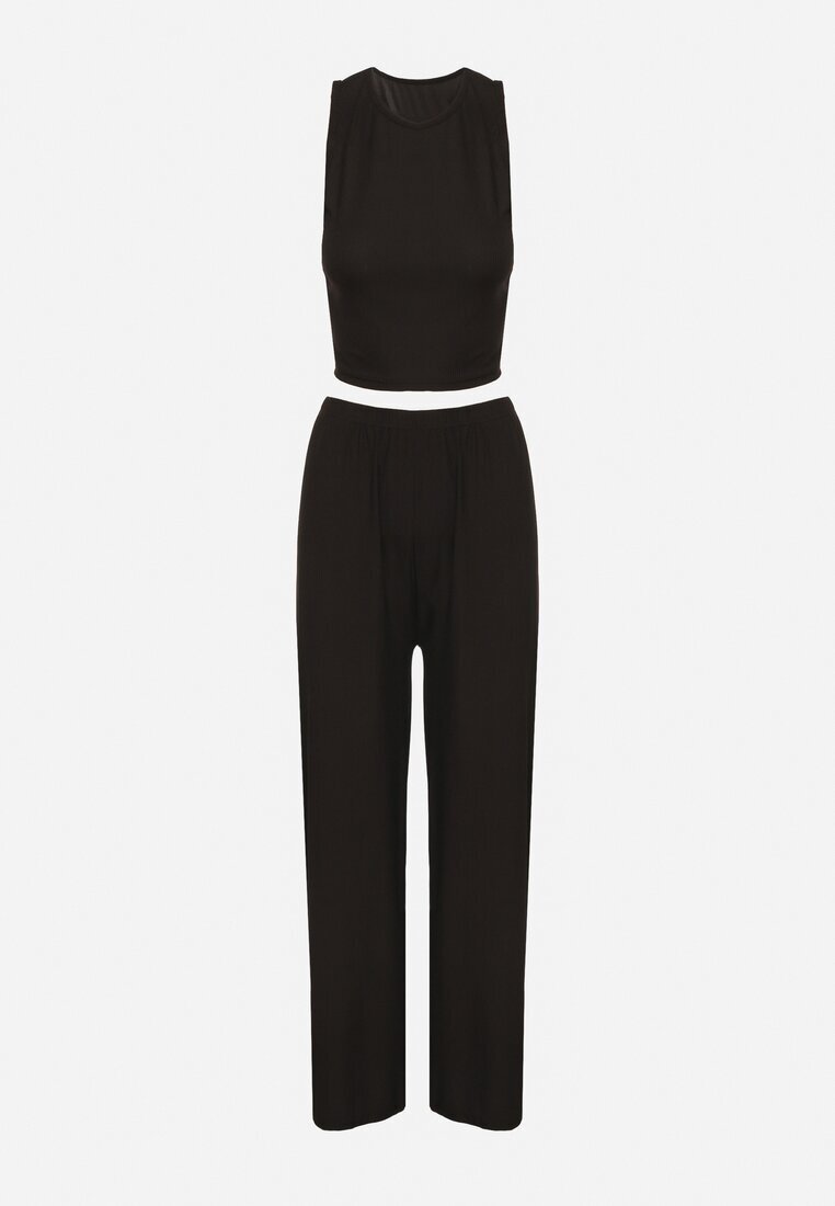 j&x Compleu Negru Striat Top Mulat și Pantaloni cu croială largă Miresia