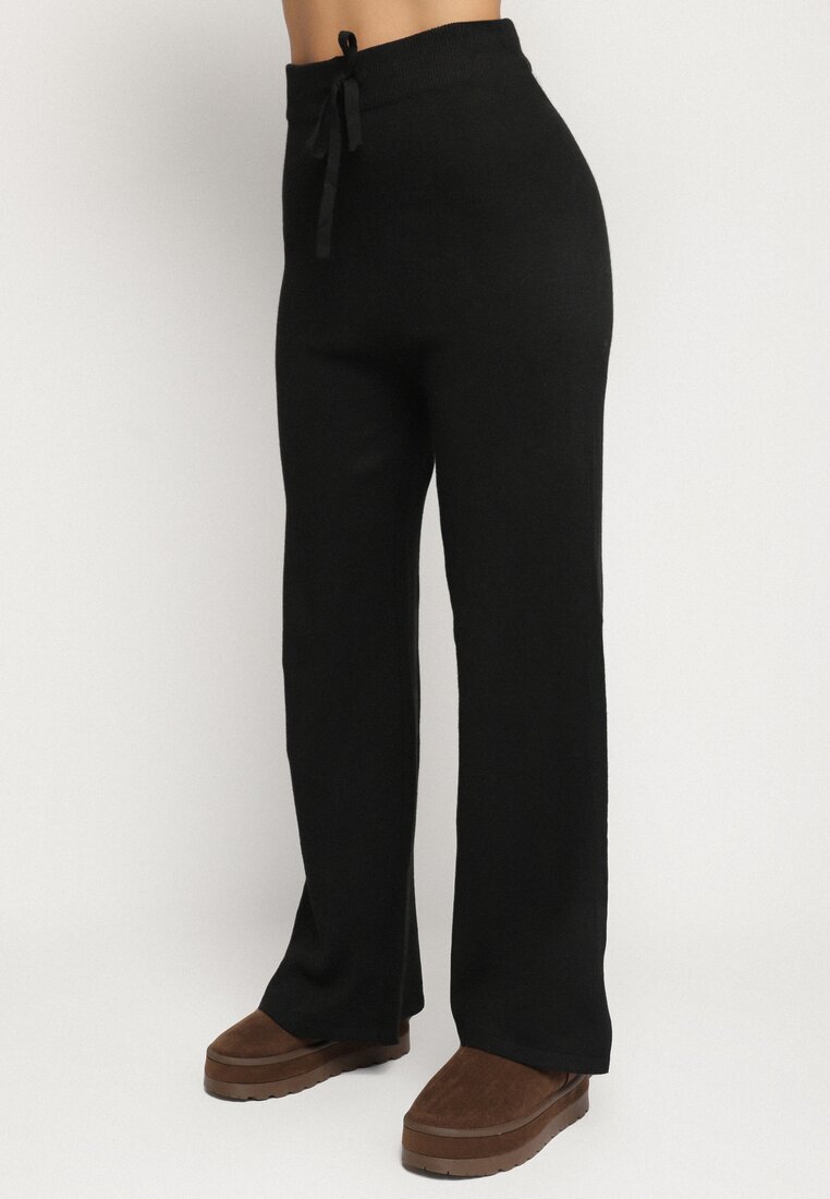 j&x Compleu Negru Tricotat cu Lână Bluză cu glugă și Pantaloni largi Otisela