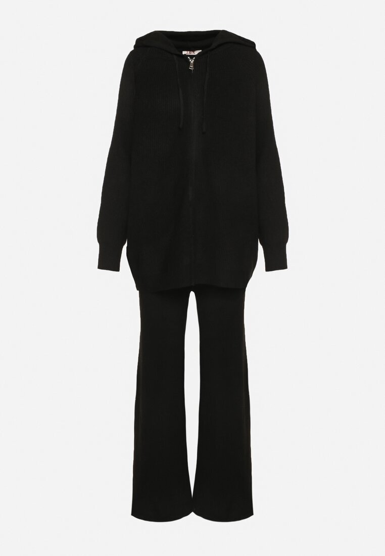 j&x Compleu Negru Tricotat cu Lână Bluză cu glugă și Pantaloni largi Otisela