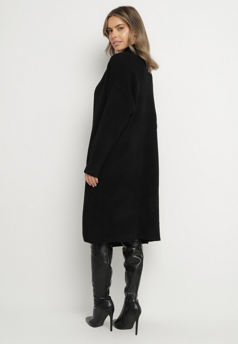 j&x Compleu Negru Tricotat cu Lână Cardigan Lung și Rochie cu Dungi Falandrea