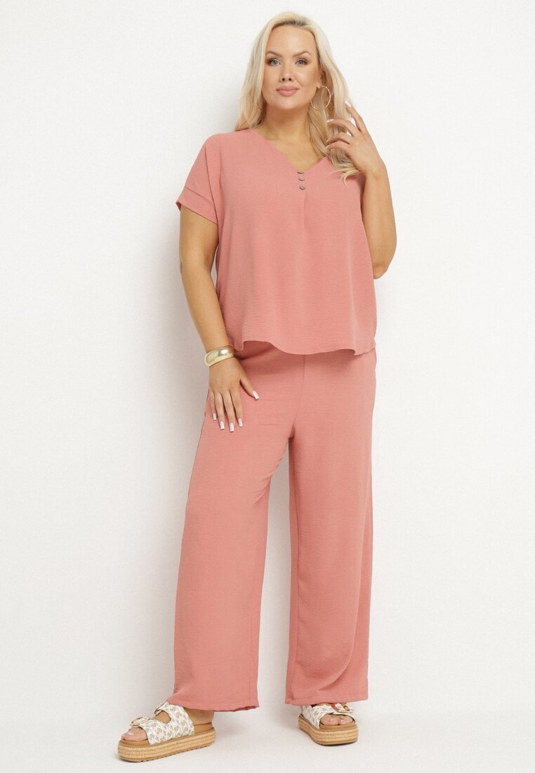 j&x Compleu Roz închis cu croială oversize Bluză și Pantaloni largi Amisora