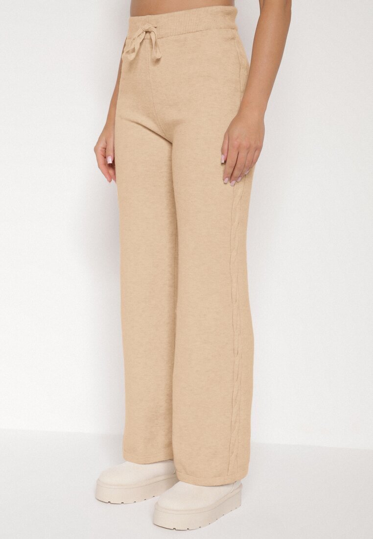 j&x Compleu Tricotat Bej cu Bumbac și Lână Pantaloni și Pulover Împletit Errela