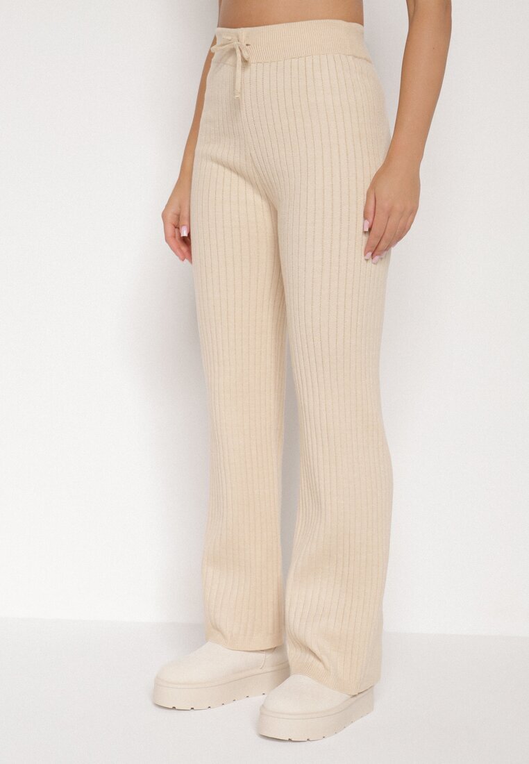 j&x Compleu tricotat bej deschis din bumbac pantaloni vestă și cardigan lung Meviravia