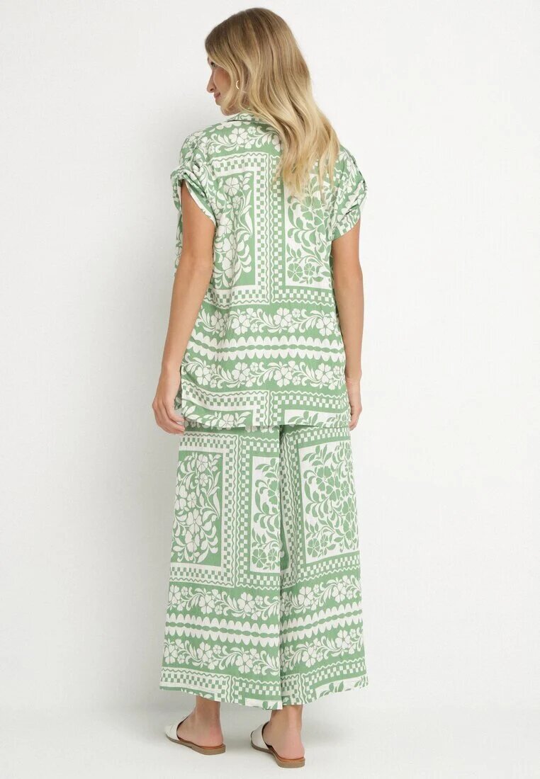 j&x Compleu Verde deschis cu Viscoză cu Motiv Floral Cămașă și Pantaloni Sonaniella