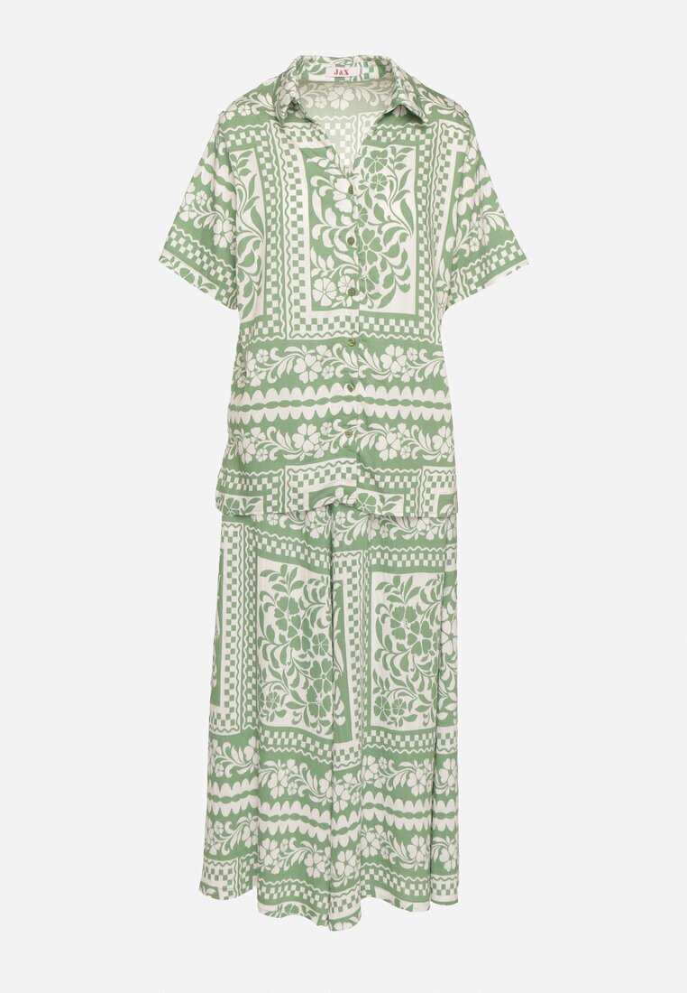 j&x Compleu Verde deschis cu Viscoză cu Motiv Floral Cămașă și Pantaloni Sonaniella