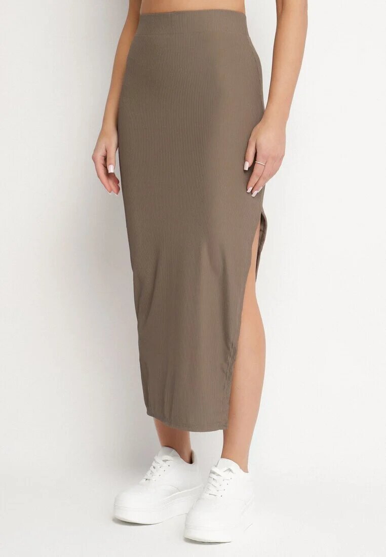 j&x Compleu Verde din Tricot Reiat Top cu Bretele Late și Fustă cu Șliț pe Lateral Uola