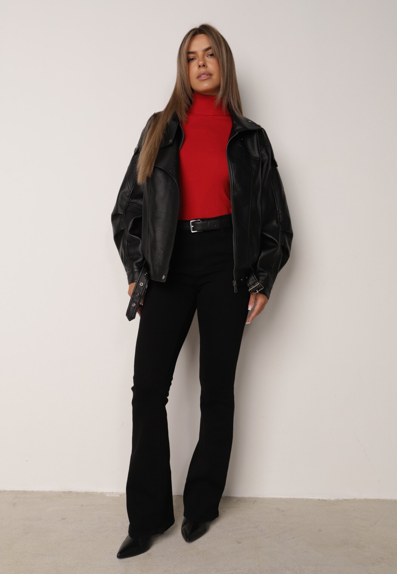 j&x Cu guler înalt din viscoză în stil clasic Timme Roșu