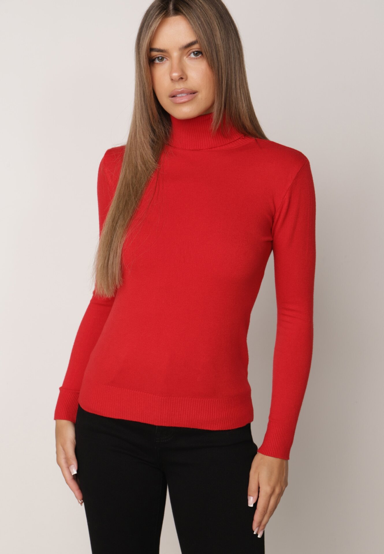 j&x Cu guler înalt din viscoză în stil clasic Timme Roșu