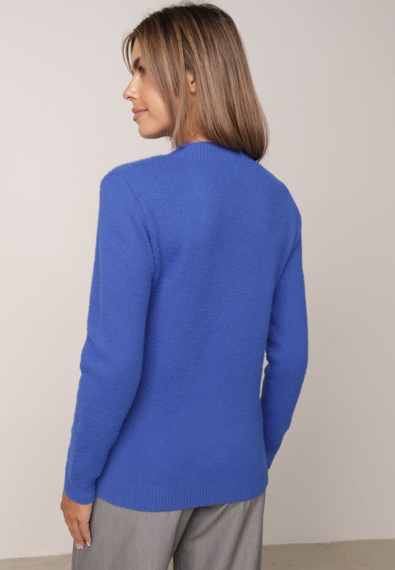 j&x Cu guler înalt minimalist cu lână și manșete striate Jazuria Albastru