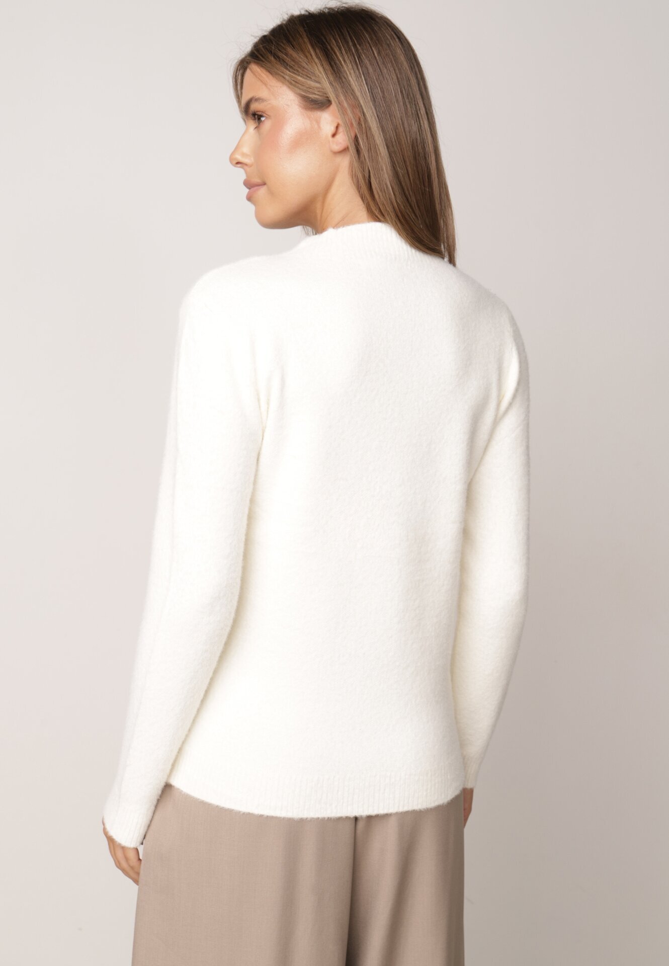 j&x Cu guler înalt minimalist cu lână și manșete striate Jazuria Bej deschis