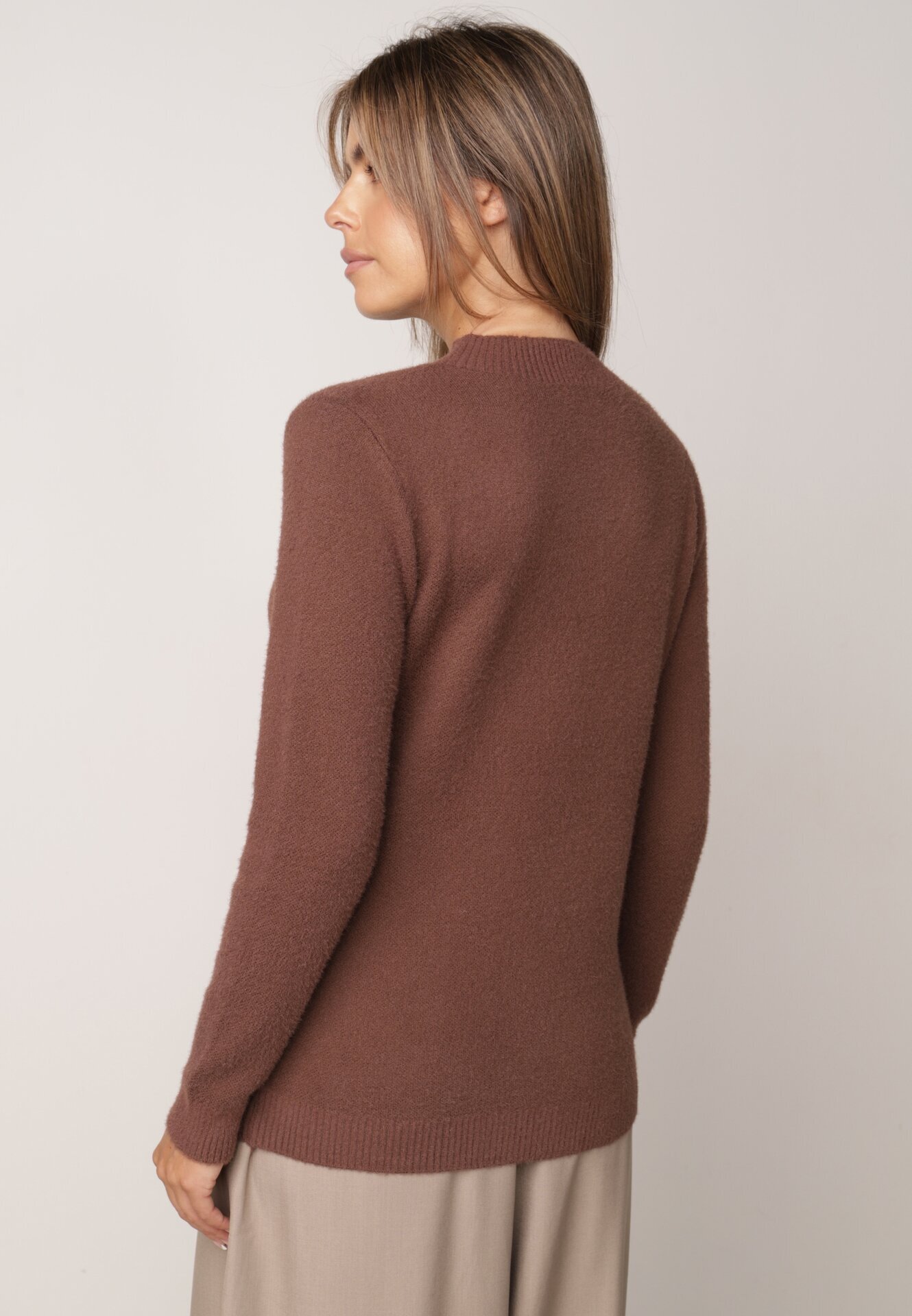 j&x Cu guler înalt minimalist cu lână și manșete striate Jazuria Maro