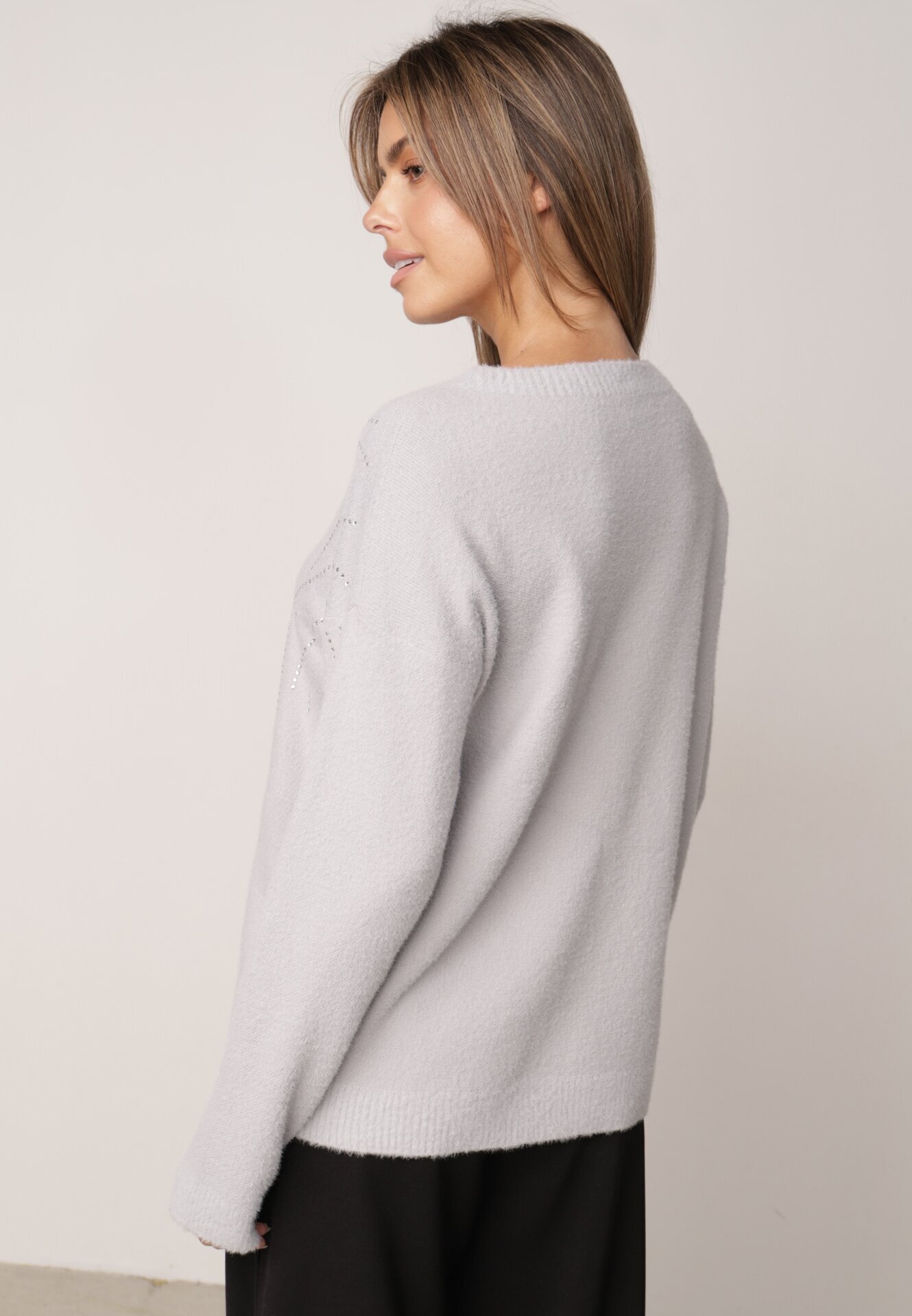 j&x Elegant Pulover cu lână decorat cu zirconii Witra Gri