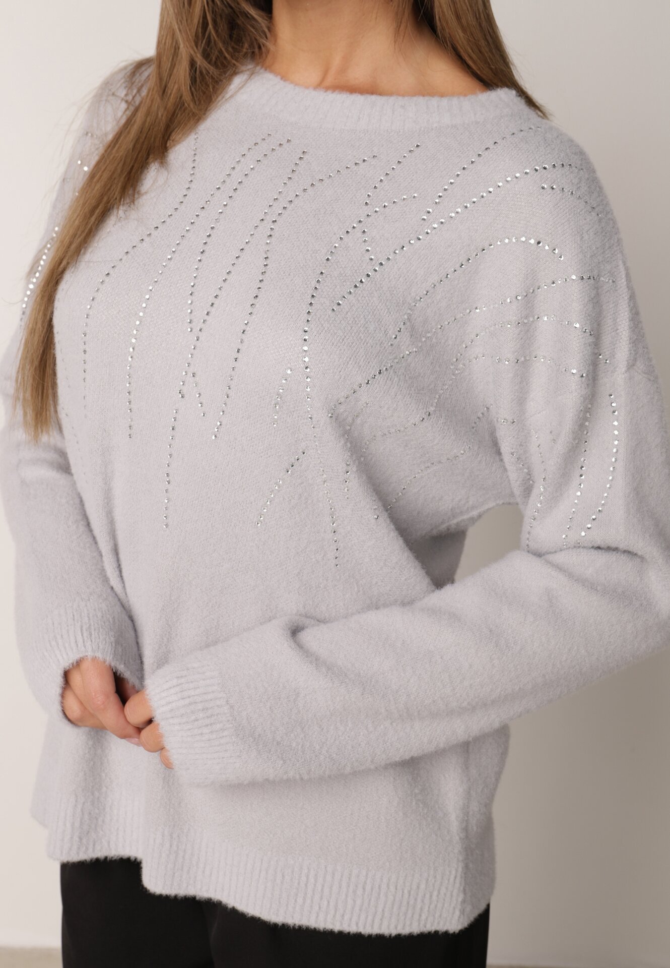 j&x Elegant Pulover cu lână decorat cu zirconii Witra Gri