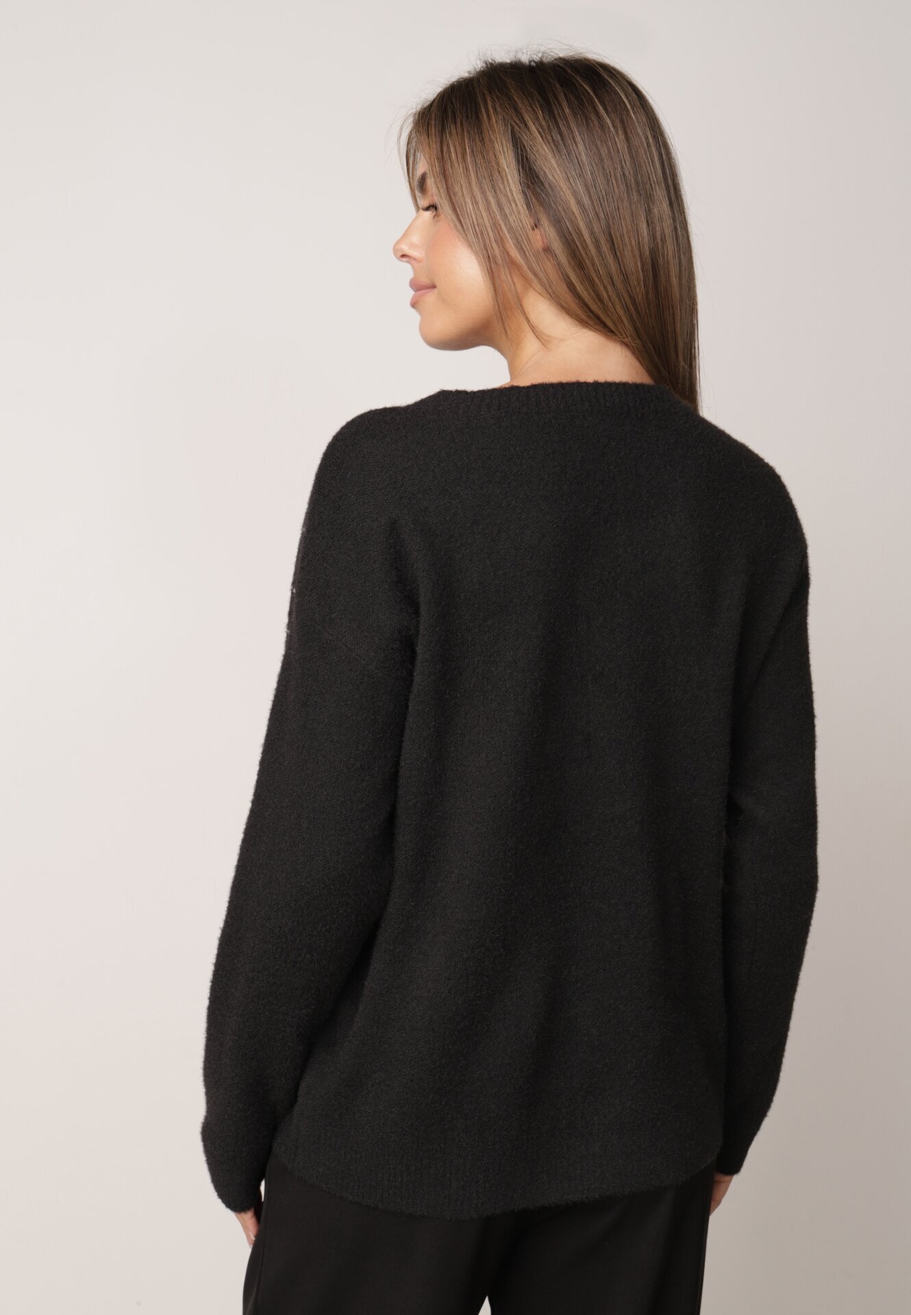 j&x Elegant Pulover cu lână decorat cu zirconii Witra Negru
