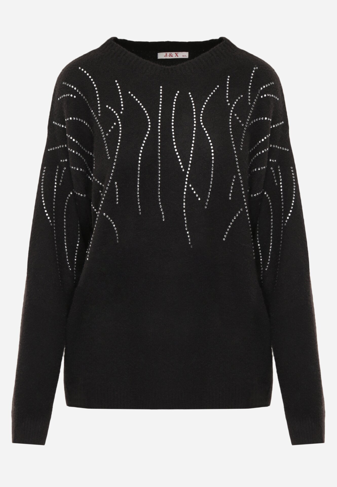 j&x Elegant Pulover cu lână decorat cu zirconii Witra Negru