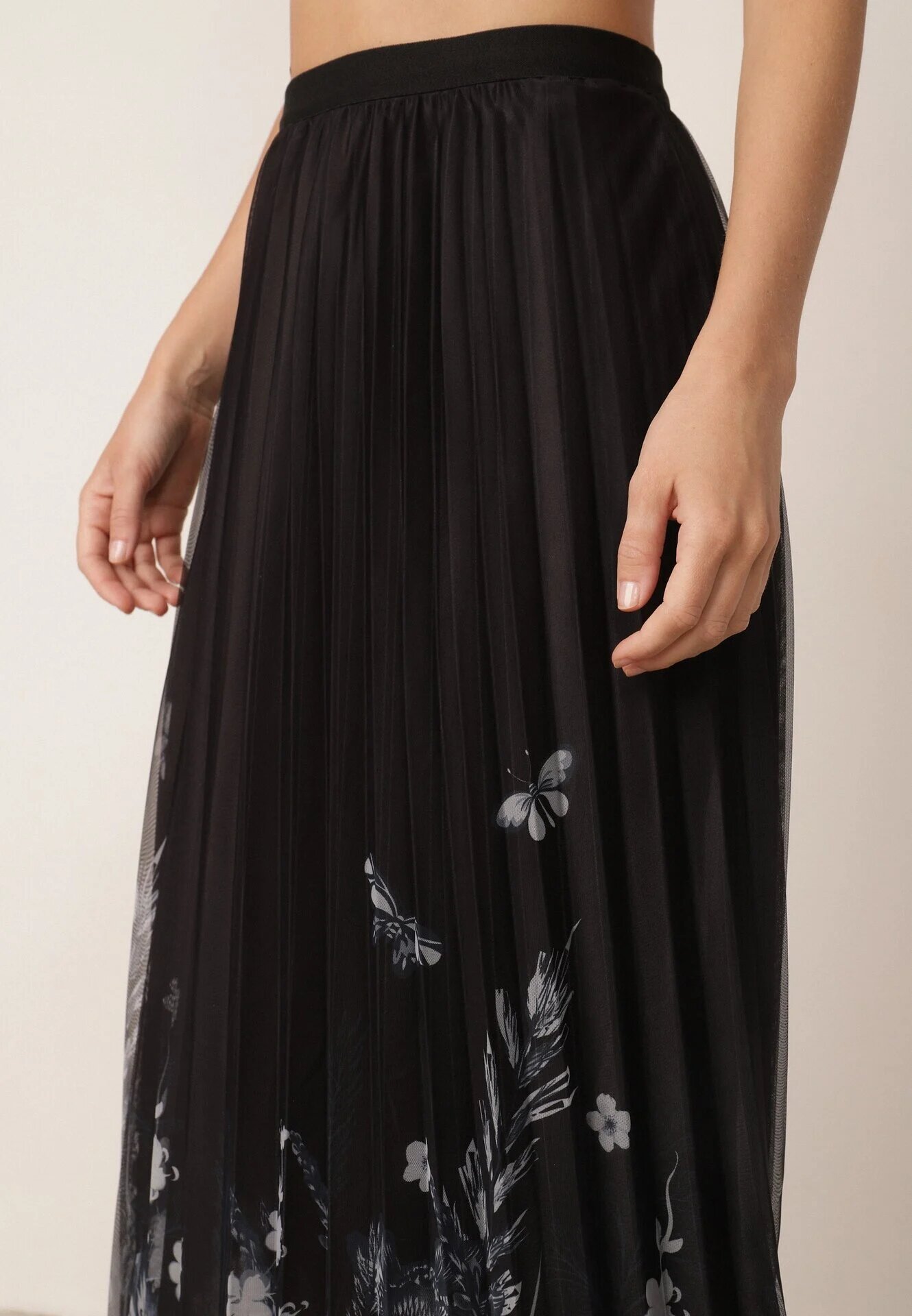 j&x Fustă plisată în croi evazat cu broderie florală Atizin Bleumarin