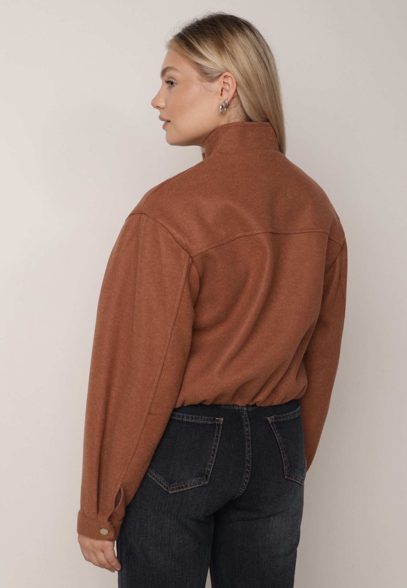j&x Jachetă bomber de tranziție cu guler tip tunică din lână și bumbac Hanusa Maro
