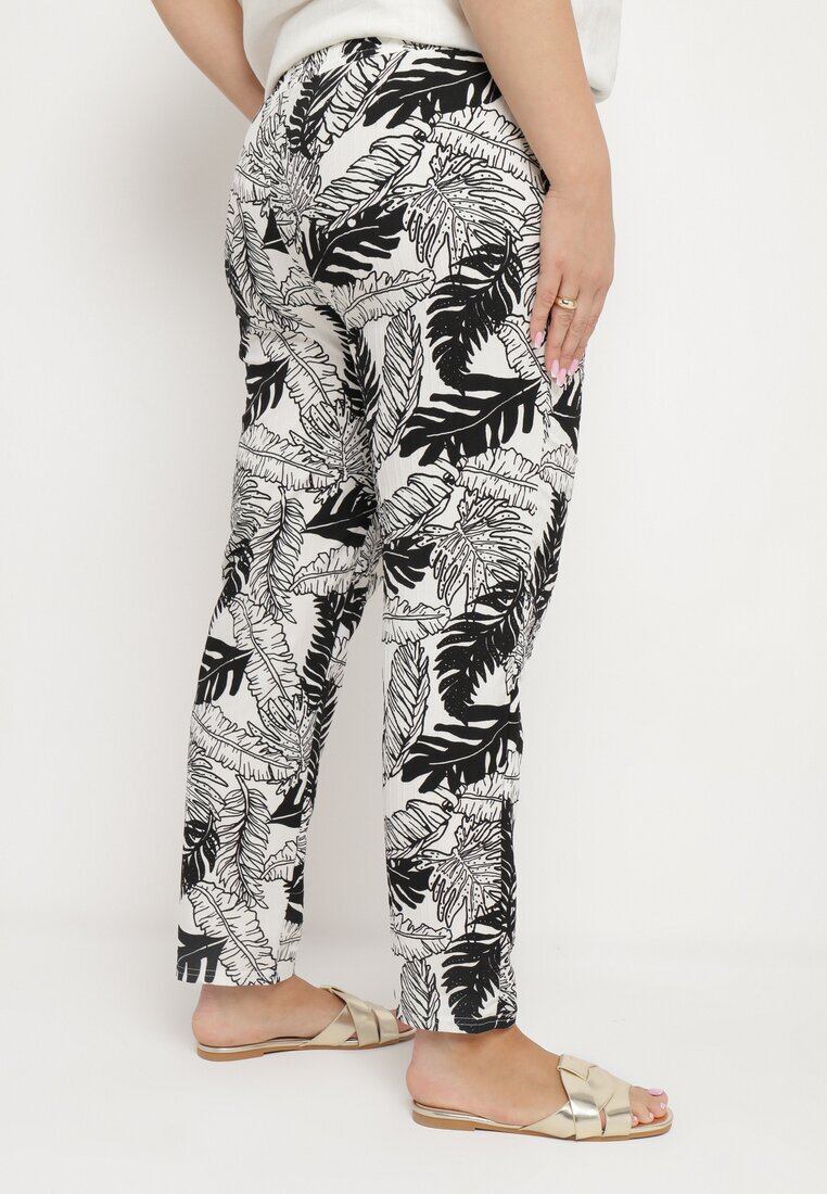 j&x Pantaloni Alb-Negru cu Talie Înaltă cu Buzunare cu Imprimeu Floral Givona